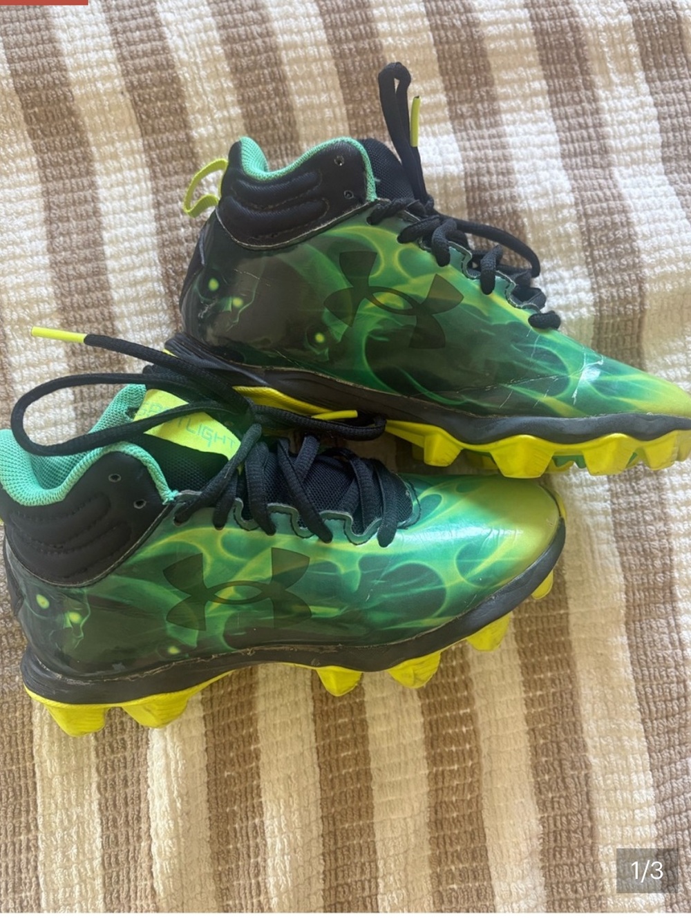 Under Armour Kids Green and Neon Yellow Baseball Cleats